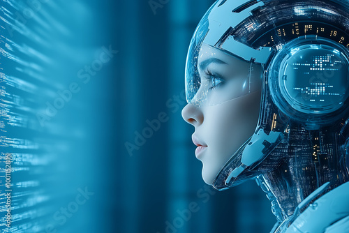 Wallpaper Mural Futuristic female android observing digital data streams in a high-tech environment Torontodigital.ca