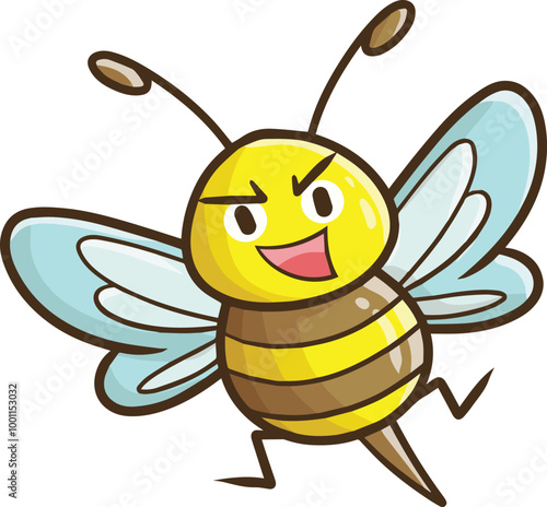 Cute and funny golden yellow bee cartoon illustration