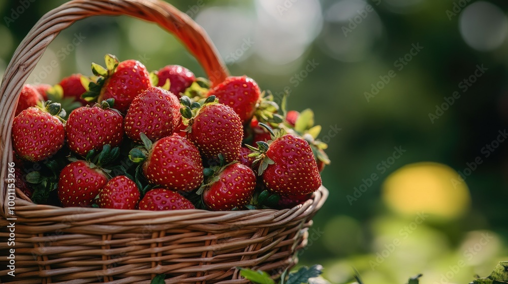 Fresh Strawberries in a Basket on a Vibrant Background Fresh Strawberries in a Basket on a Vibrant Background