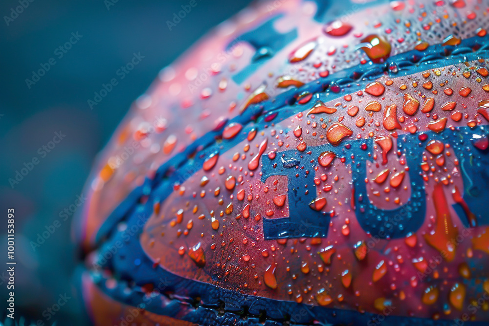 Closeup of a rugby balls textured surface, sport theme, front view ...
