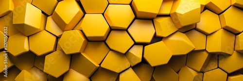 Abstract 3D Yellow Honeycomb Structure with Depth and Shadows