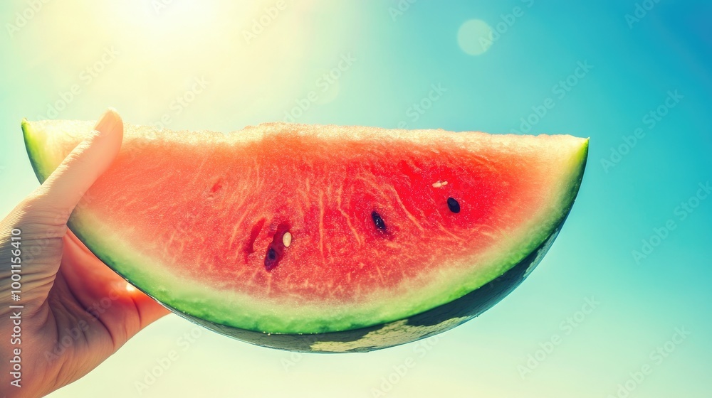 Fresh and Juicy Watermelon Slice in Bright Sunlight Fresh and Juicy Watermelon Slice in Bright Sunlight