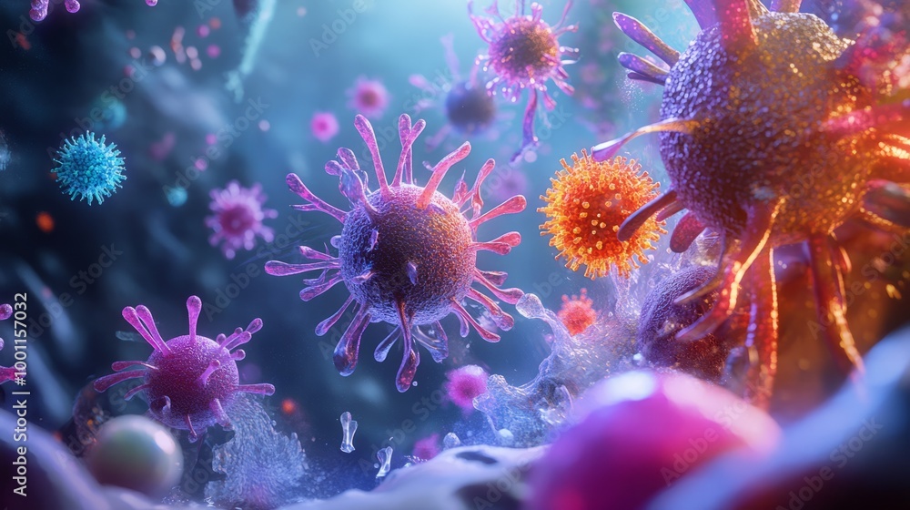 Colorful Virus Under Microscope Colorful Virus Under Microscope