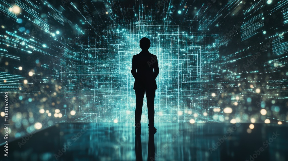 Silhouette of Person in Digital Environment Silhouette of Person in Digital Environment