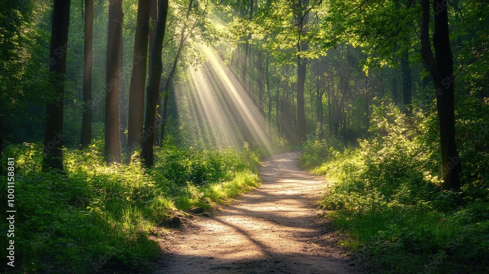 Obraz premium Tranquil Path Through Lush Green Forest