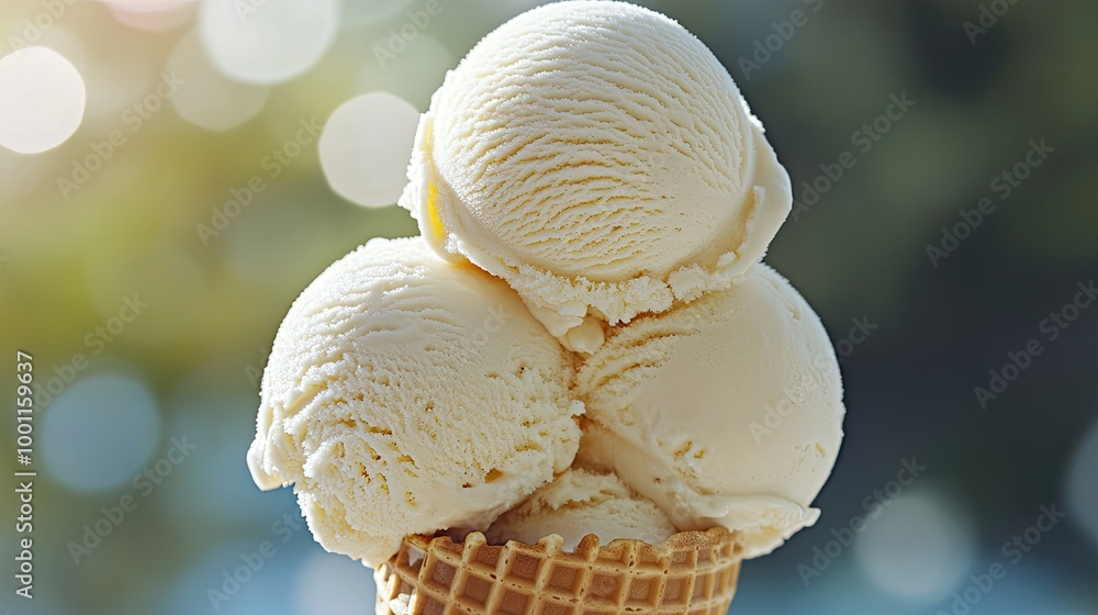 Three Scoops of Ice Cream in Waffle Cone Three Scoops of Ice Cream in Waffle Cone