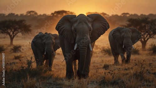 elephants at sunset