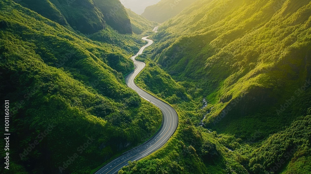 Winding Road Through Lush Green Mountains Winding Road Through Lush Green Mountains