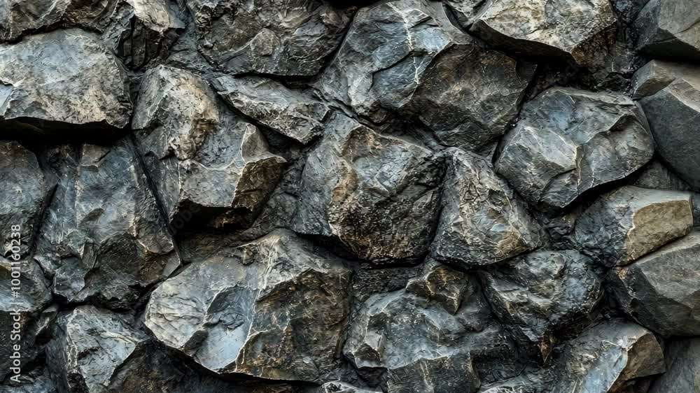 A close-up of a rough stone wall, showcasing the natural texture and variations in the gray rocks A close-up of a rough stone wall, showcasing the natural texture and variations in the gray rocks