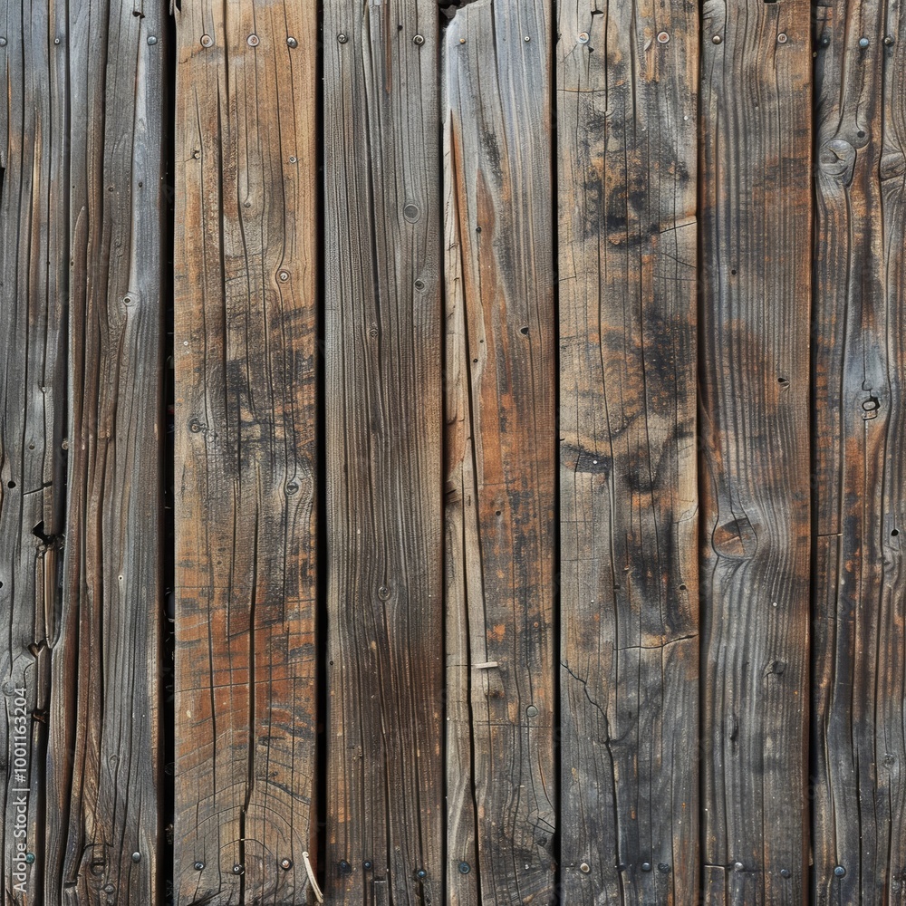 Naklejka premium A vintage wooden garden shed, composed of weathered planks with deep grain patterns