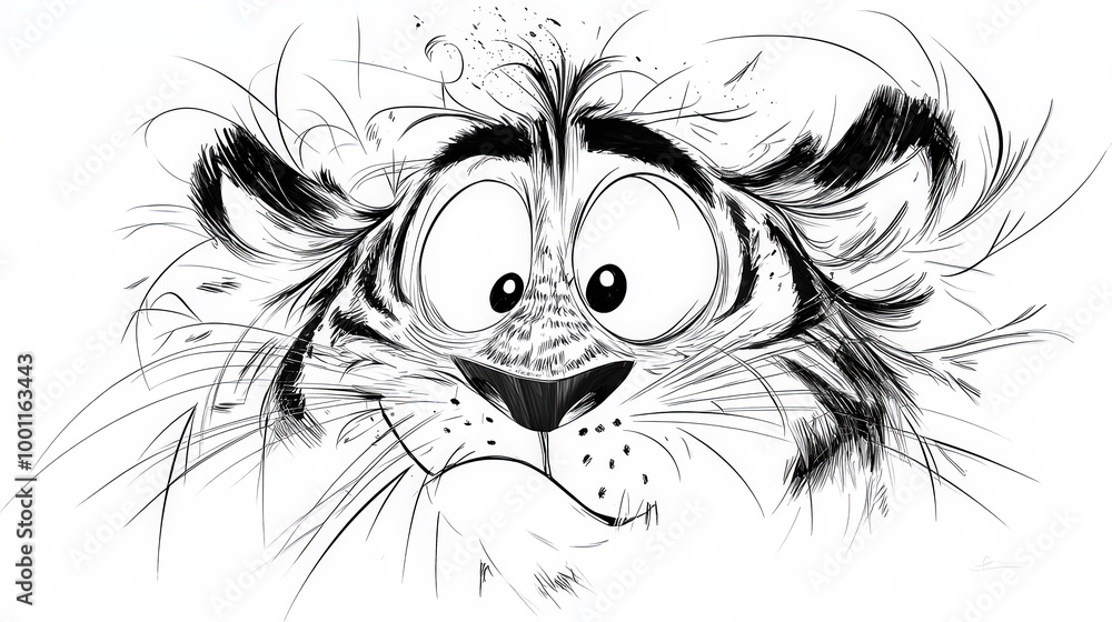 Frazzled Tiger: A Whimsical Ink Cartoon. Generative AI Frazzled Tiger: A Whimsical Ink Cartoon. Generative AI