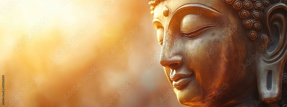 Golden Buddha Statue with Intricate Carvings and Peaceful Expression Golden Buddha Statue with Intricate Carvings and Peaceful Expression