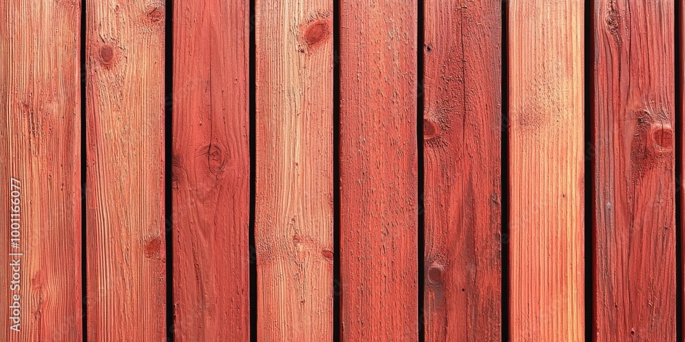 Fototapeta premium Texture of wooden planks arranged vertically on a vibrant red-brown background.