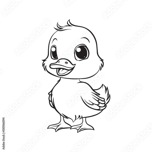 Baby Duck Outline Clipart - Duck Vector illustration in black and white