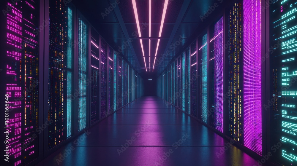 Neon Lights in a Server Room Neon Lights in a Server Room