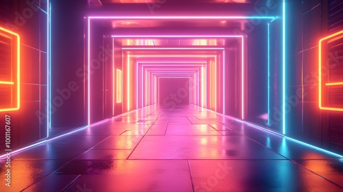 "Futuristic Neon Holograms Floating Through a Virtual Digital Space of Light" 