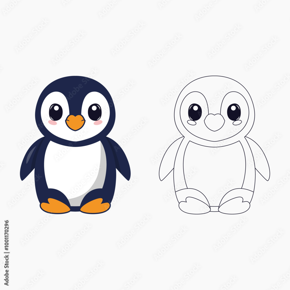 Obraz premium Sitting Penguin Coloring Fun for Kids