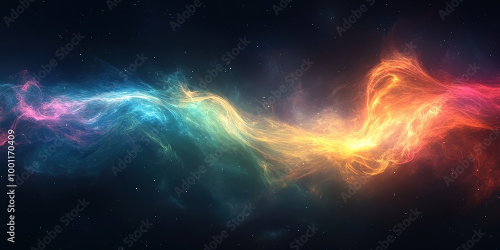 Fototapeta premium Vertical colorful electric line on black background with high contrast lighting