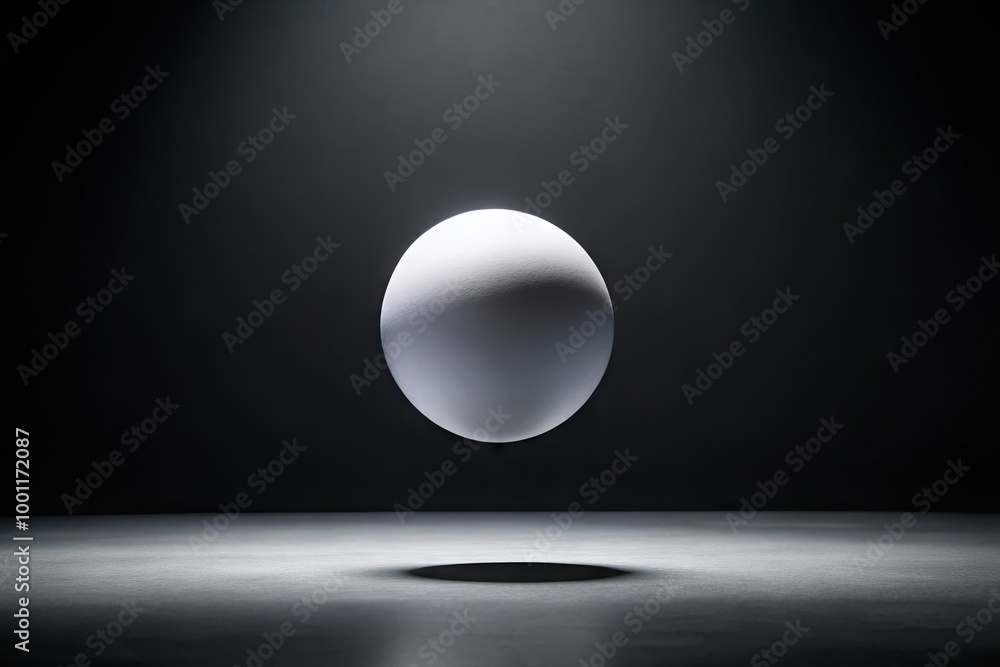 A minimalist composition featuring a clean white sphere suspended in mid-air against a deep, rich black background, evoking simplicity, elegance, and creative freedom.