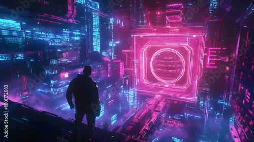 Digital Holographic Neon Art Reflecting the Future of Virtual Creativity
