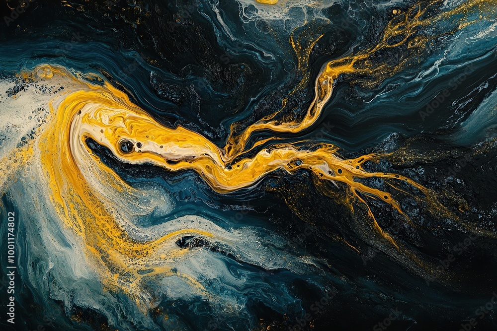 Obraz premium Aerial view of an oil elemental emerging from the river