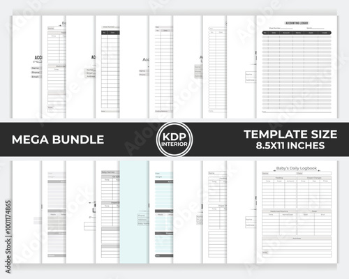 KDP interior bundle accounting ledger, baby care logbook unique template design