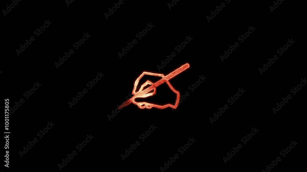 glowing neon pen righting icon animation on black background. glowing neon pen righting icon animation on black background.