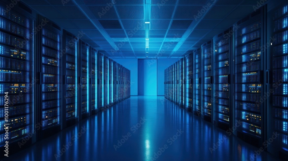Server Room with Blue Lighting Server Room with Blue Lighting