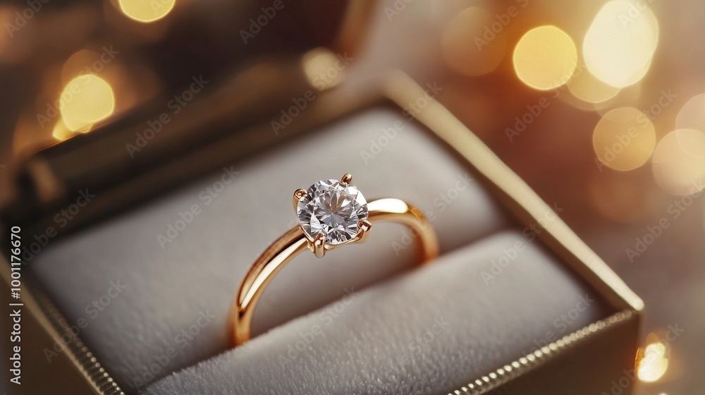 Gold Solitaire Diamond Ring In Luxurious Jewelry Box generative ai Gold Solitaire Diamond Ring In Luxurious Jewelry Box generative ai