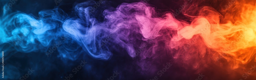 Fototapeta premium Vertical colorful electric line on black background with high contrast lighting