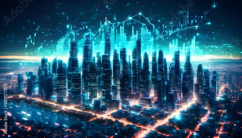 Futuristic Businessman Navigating a Thriving Digital Cityscape