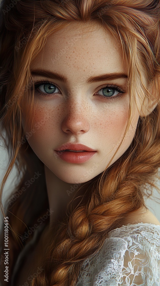 Beautiful Woman with Red Hair and Freckles Portrait Beautiful Woman with Red Hair and Freckles Portrait
