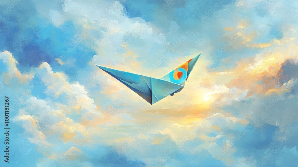 Naklejka premium Paper Airplane in Blue Sky