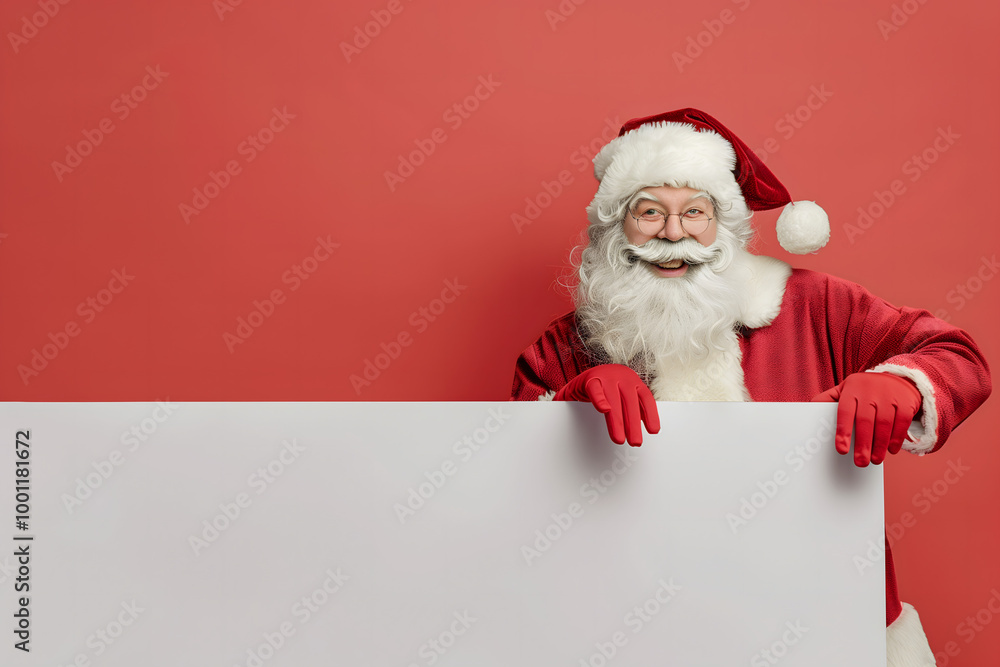 Santa claus pointing finger on empty space. Christmas advertising. Red background. High quality photo Santa claus pointing finger on empty space. Christmas advertising. Red background. High quality photo