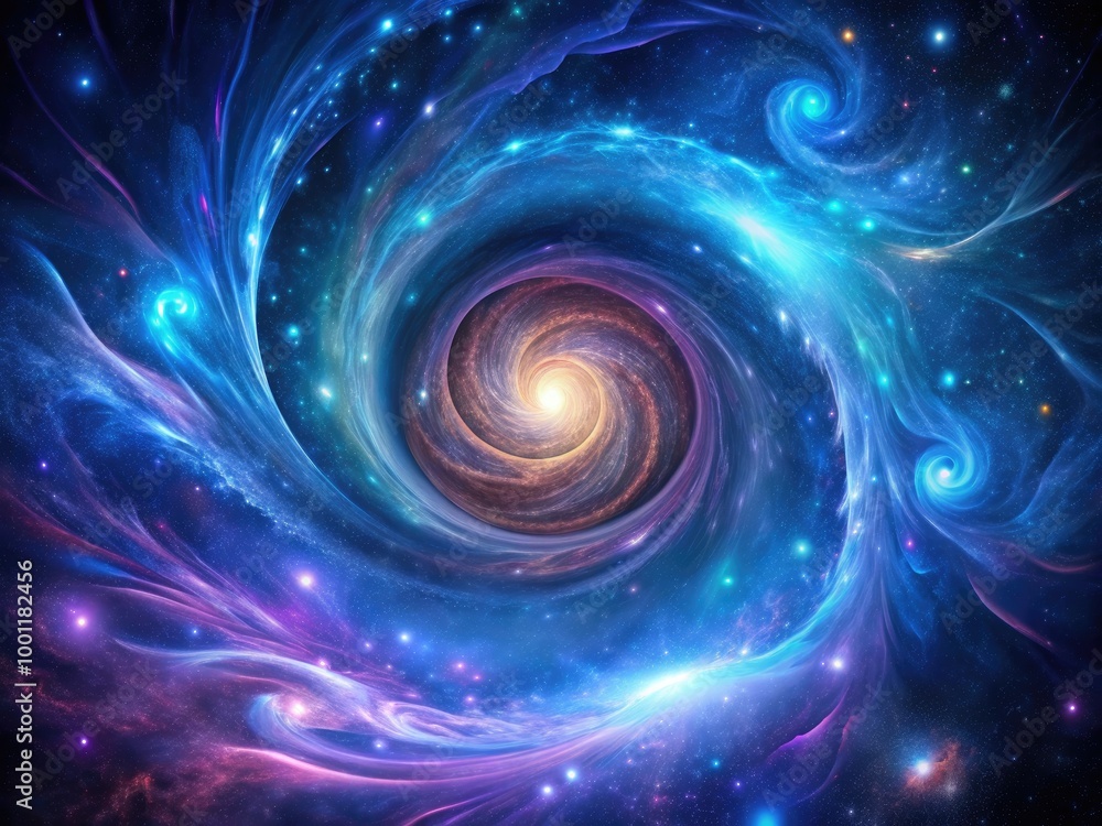 Cosmic vortex swirls with vibrant hues of blue and purple, stars and galaxies twinkle against a dark gradient, perfect for a futuristic desktop background. Cosmic vortex swirls with vibrant hues of blue and purple, stars and galaxies twinkle against a dark gradient, perfect for a futuristic desktop background.