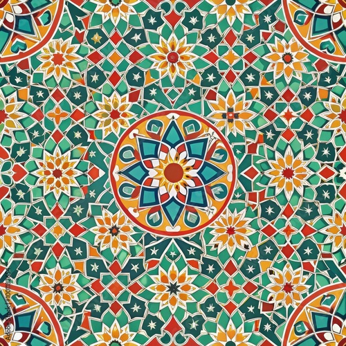 Creative arabesque pattern in vibrant colors on a flat design background. Generative AI