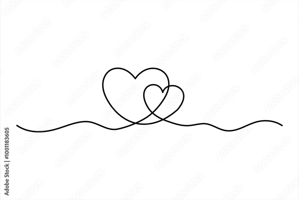 Two hearts continuous single line art drawing Vector illustration isolated on white background Two hearts continuous single line art drawing Vector illustration isolated on white background