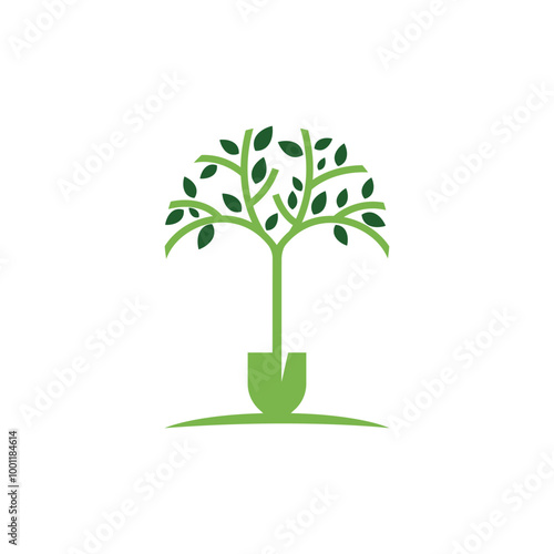 Concept tree shovel landscaping  logo
