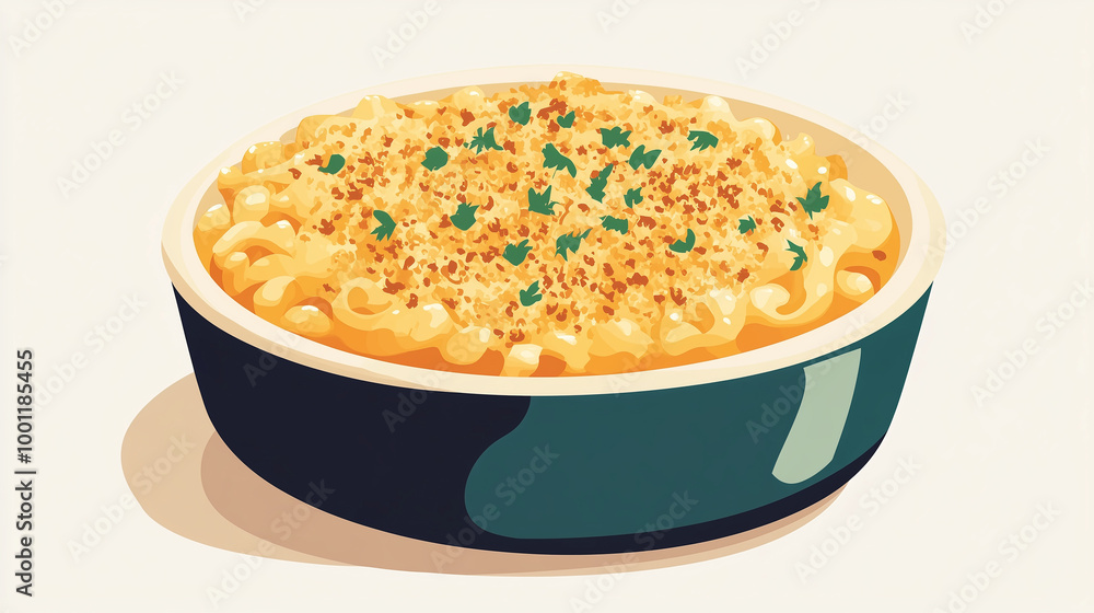 A cozy illustration of mac and cheese with a breadcrumb topping, Illustration, Food Concept A cozy illustration of mac and cheese with a breadcrumb topping, Illustration, Food Concept