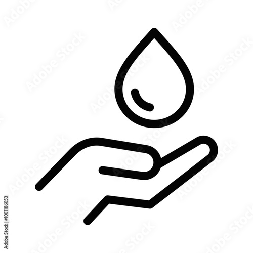 Vector illustration of a hand holding a water drop icon, symbolizing water conservation, purity, and eco-friendly services.