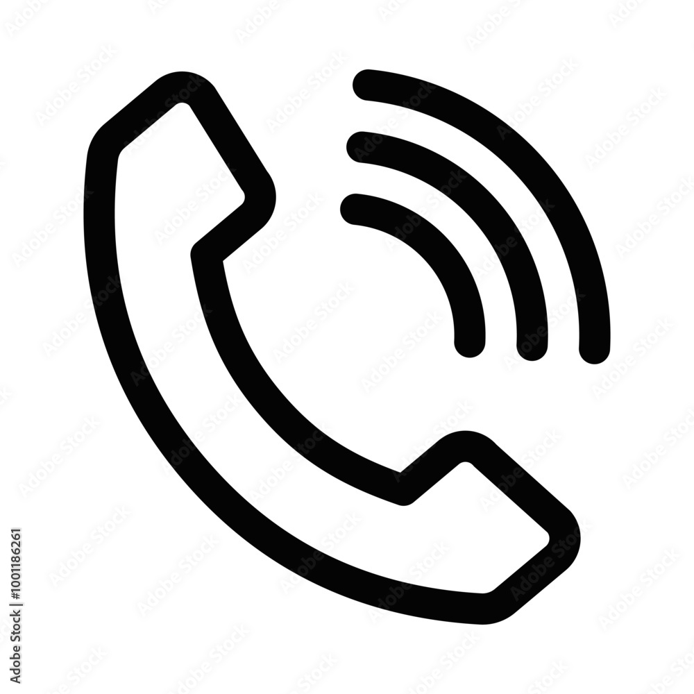 Minimalist vector icon of a phone call symbol with signal waves, representing communication or customer service. Editable stroke. Minimalist vector icon of a phone call symbol with signal waves, representing communication or customer service. Editable stroke.