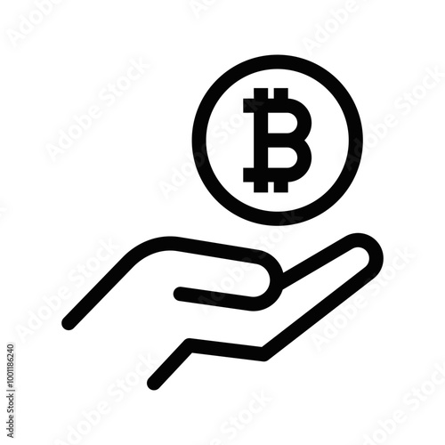 Vector illustration of a hand holding a Bitcoin symbol, representing cryptocurrency, digital finance, and blockchain technology.