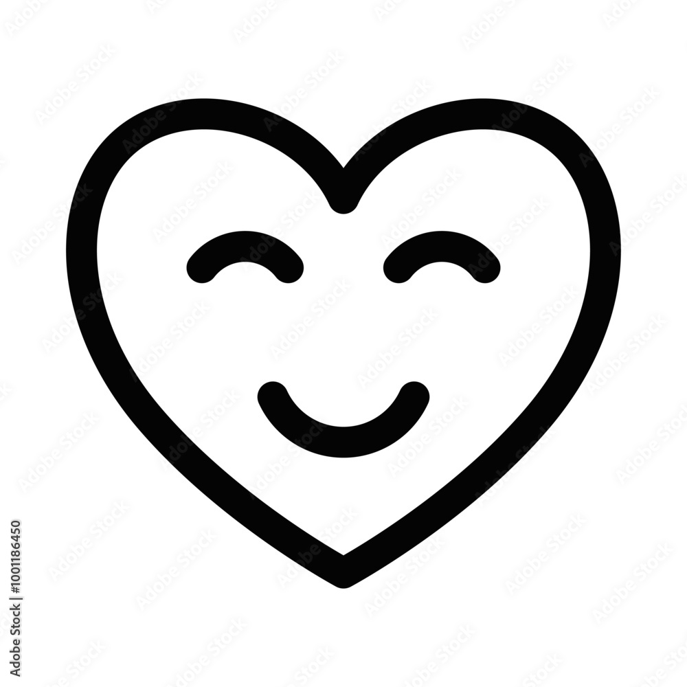 Vector illustration of a heart with a smiling face, symbolizing love, happiness, and affection. Editable stroke. Vector illustration of a heart with a smiling face, symbolizing love, happiness, and affection. Editable stroke.