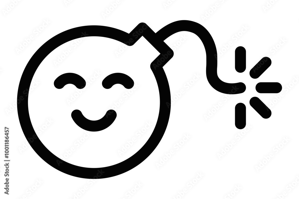 Vector illustration of a smiling bomb, representing surprise, unexpected events, or playful danger. Editable stroke. Vector illustration of a smiling bomb, representing surprise, unexpected events, or playful danger. Editable stroke.