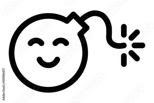Vector illustration of a smiling bomb, representing surprise, unexpected events, or playful danger. Editable stroke.
