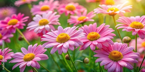 Pyrethrum Hybridum Flore Plena Rosea Purple Flowers Blooming Beautifully in Garden