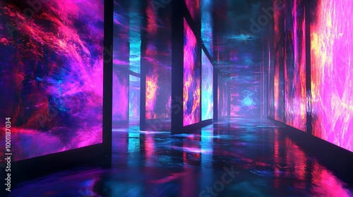 "Immersive Neon Painting with Digital Effects Brightening a Futuristic Room" 