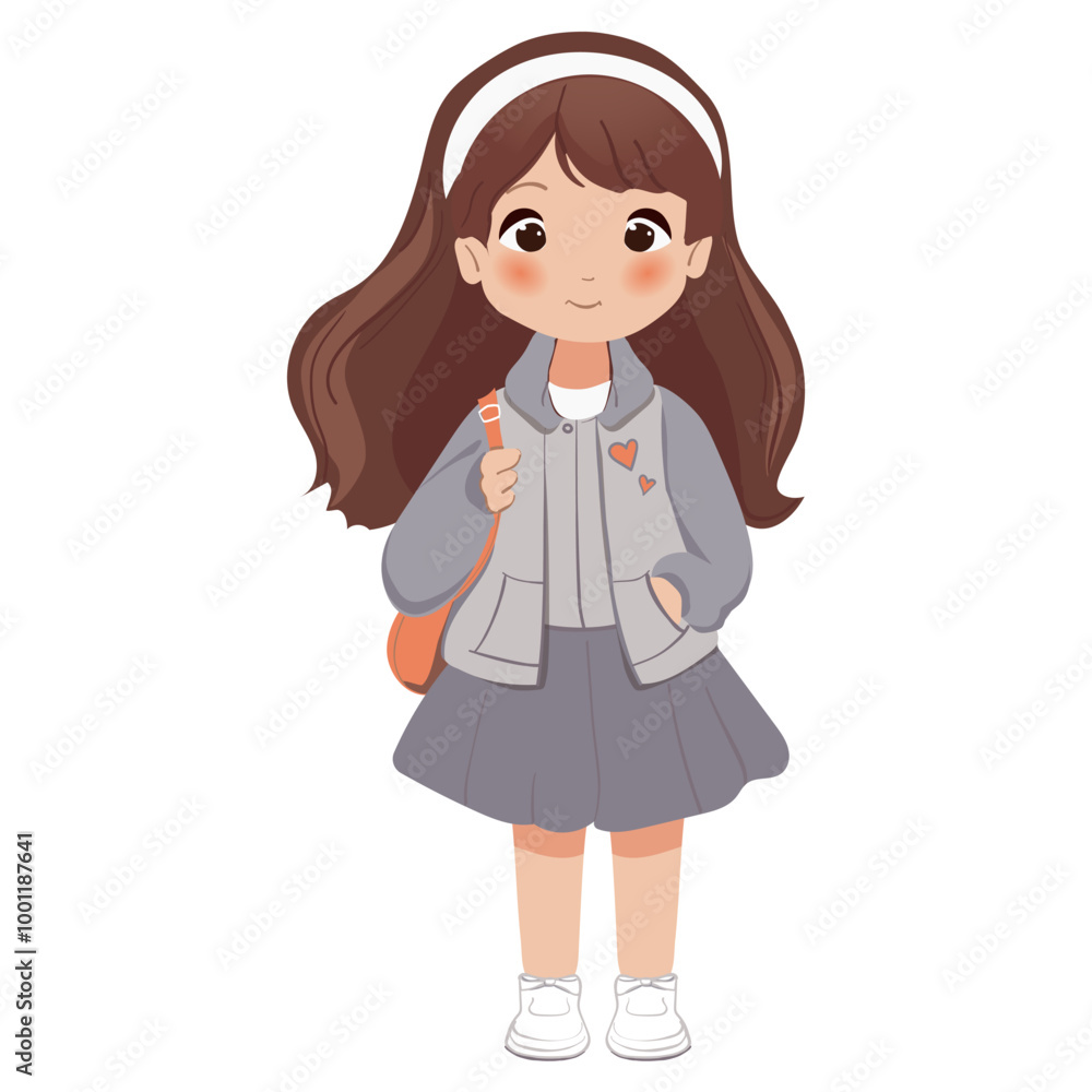 Cute school little cartoon girl with school backpack vector illustration Cute school little cartoon girl with school backpack vector illustration