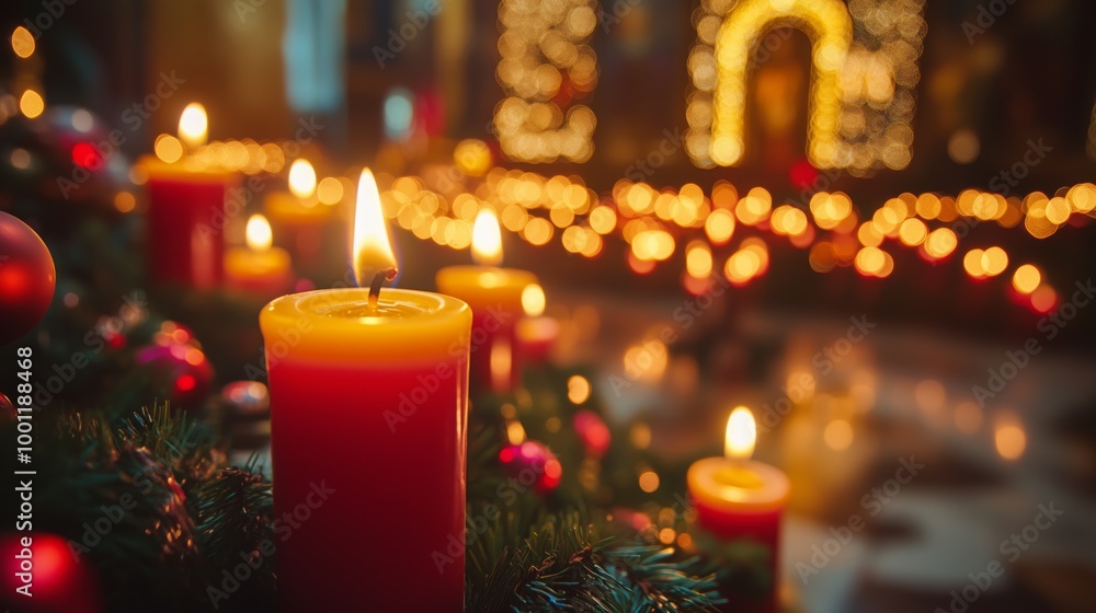 Festive decorations and candles create a warm ambiance for Coptic Christmas celebrations Festive decorations and candles create a warm ambiance for Coptic Christmas celebrations