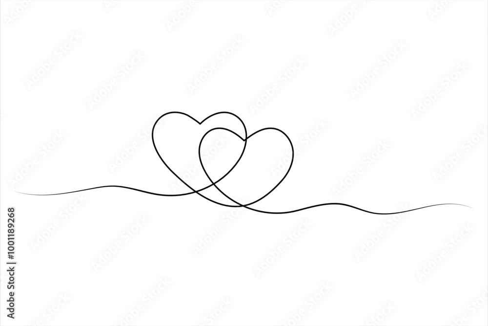 Two hearts continuous single line art drawing Vector illustration isolated on white background Two hearts continuous single line art drawing Vector illustration isolated on white background
